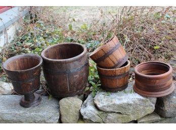 Unique Lot Of Wood Pots &  Planters