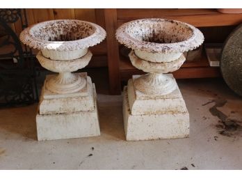 Amazing Pair Of Antique Cast Iron Urns