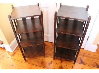 Pair Of 4 Tiered Wooden Shelves