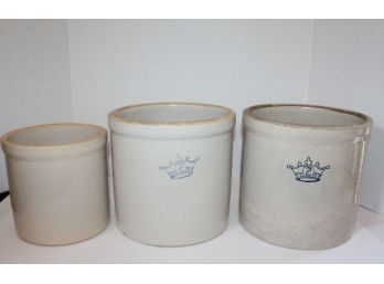 Trio Of Vintage Salt Glazed Crocks