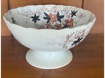 Beautiful Hand Painted Pedestal Serving Bowl With A Scalloped Edge