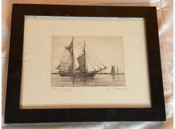 Vintage Framed Print Schooner Prudence Bass Harbor Numbered And Signed