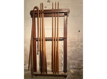 Vintage Pool Sticks And Rack