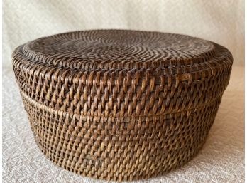 Lovely Primitive Native American Woven Basket With Lid