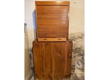 Vintage Stanley Tambour Roll Top Wooden Tool Cabinet