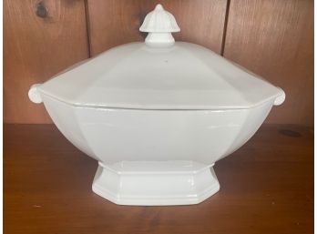 White Ceramic Tureen Marked 'V'