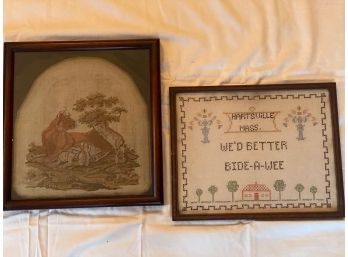 Antique Handmade Framed Needlepoint Art