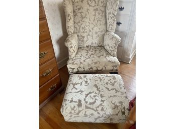 Vintage Upholstered Arm Chair And Ottoman