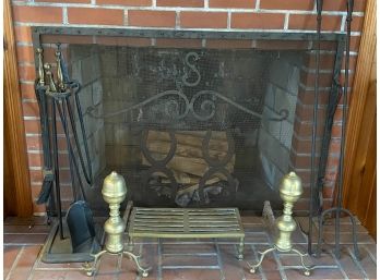 Antique Fireplace Set With Tools