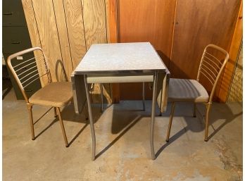 Vintage Mid-Century Modern Chrome And Formica Drop Leaf Dining Table And Chairs