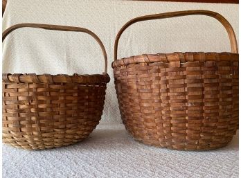 Pair Of Antique Bentwood Handle Gathering Baskets