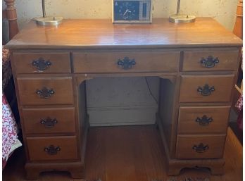 Small Double Pedestal Executive Desk With Original Brass Hardware