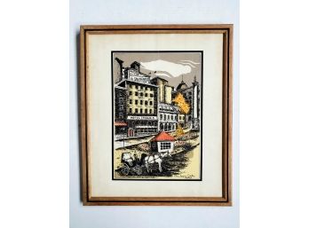 Vintage Framed L. Leonard Colored Block Print