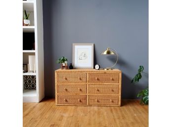 Vintage Well Made Boho Rattan 6 Drawer Dresser