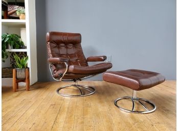 Vintage 70s Ekornes Stressless Leather Recliner. Made In Norway