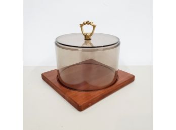 Mid Century Teak & Smoked Lucite Serving Tray