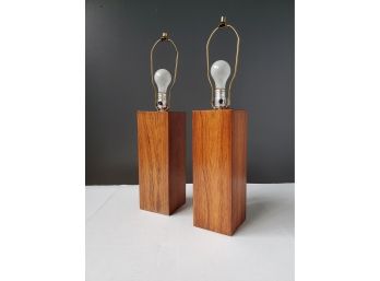 Pair Amazing Mid Century Teak Lamps By Paul Mayen For Habitat NYC