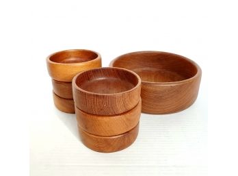 Vintage 8 Pc Solid Teak Salad- Serving Bowl Set By Kal-mar