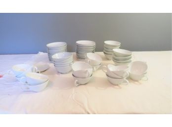 Lot Of White China Cups, Saucers, Plates & Bowls