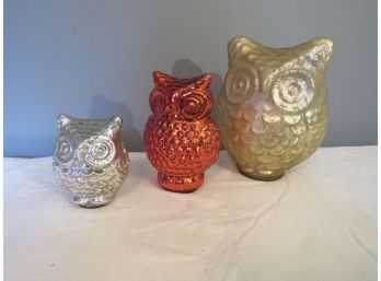 Trio Of Glass Decorative Owls