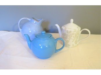 2 Ceramic Teapots And Ball Pitcher