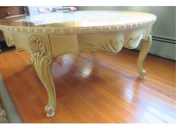 French Provincial Shabby Chic Round Coffee Table Gilt Top