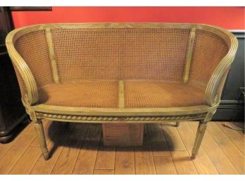 Vintage Distressed Salon Cane Back And Seat Settee