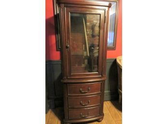 Cherry Finish Glass Display Linen Cabinet