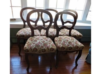 Five Balloon-Back Victorian Chairs With Embroidered Seats