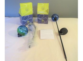 Two Kitras Hand Blown Glass Solar Garden Balls On Stakes