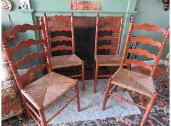 Four Ladderback Rush Seats Chairs