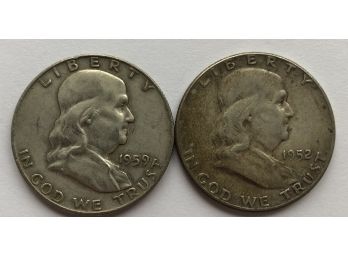 2 Franklin Half Dollars Dated 1952, 1959