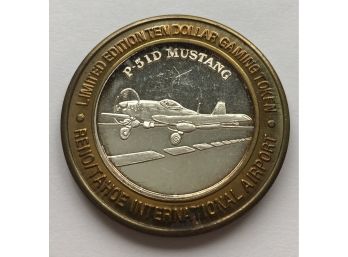 1996 Limited Edition $10 Gaming Token .999 Fine Silver Reno/tahoe Airport