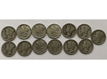 13 Mercury Dimes (See Description For Dates)