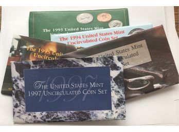 5 US Mint Uncirculated Coin Sets As Dated 1993, 1994, 1995, 1996, 1997