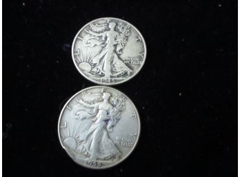 2 - U.S. Walking Liberty Silver Half Dollars, 1944 P, 1945P