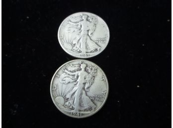 2 - U.S. Walking Liberty Silver Half Dollars, 1941 P, 1941 D