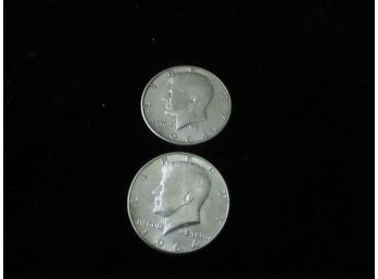 1964 P U.S Kennedy Silver Half Dollars, 2 Coins, Lot 2