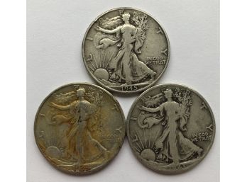 3 Walking Liberty Half Dollars Dated 1943 D, 1944 D, 1945