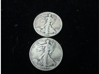 2 - U.S. Walking Liberty Silver Half Dollars, 1943 P