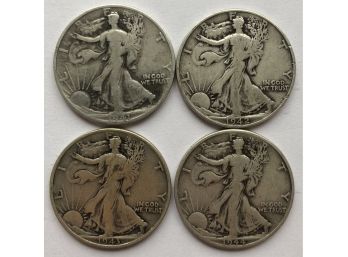 4 Walking Liberty Half Dollars Dated 1941 S, 1942, 1943, 1944 D