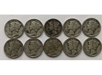 10 Mercury Dimes (See Description For Dates)