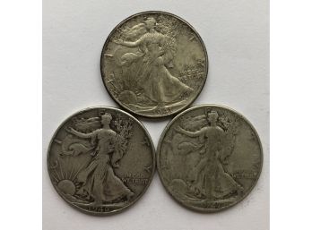 3 Walking Liberty Half Dollars Dated 1941, 1946, 1947