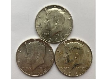 3 1964 Kennedy Half Dollars