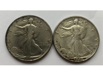 2 Walking Liberty Half Dollars Dated 1944 D, 1947