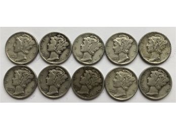 10 Mercury Dimes (See Description For Dates)