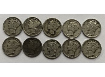 10 Mercury Dimes (See Description For Dates)