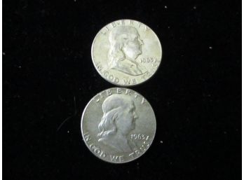 2- 1963 U.S. Franklin Silver Half Dollars