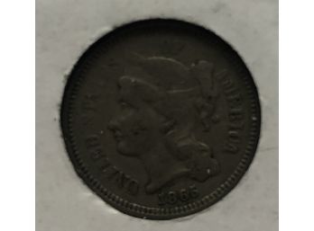 1865 3 Cent Coin In Sealed Plastic Case (See Description)