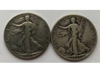 2 Walking Liberty Half Dollars Dated 1935, 1946